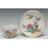 An unusual Derby lobed quatrefoil tea bowl and saucer,