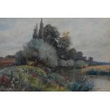 Gertrude Elmes (early 20th century) Scene on the Thames signed, dated 1901, watercolour,
