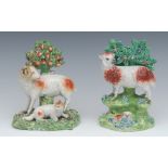 A John Walton model, of a ewe and lamb before bocage, 16cm high, mark impressed on a scroll, c.