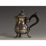 A French silver bachelor's covered milk jug, fluted finial, gadrooned rim,