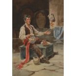 S.C. Garcia (Spanish, 19th century) Wine Taster signed, titled mount, watercolour, 20cm x 14.