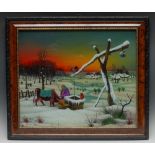 South-Eastern European School (20th century) Winter Morning reverse painting on glass,