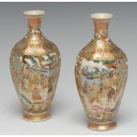 A pair of small Japanese Satsuma hexagonal baluster vases,