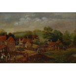 G A Stubbs (English Primitive School, 19th century) Farmyard with Cattle signed,