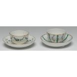 A Chelsea-Derby tea bowl and saucer, painted en green,