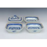 Four 19th century Chinese shaped rectangular serving dishes, one cover,