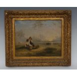 English School (19th century) Children on a Beach signed, oil on canvas,