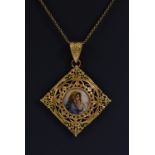 A 19th century style portrait miniature pendant necklace,