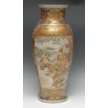 A large Japanese Satsuma vase, densely painted in polychrome and gilt with samurai, 46.