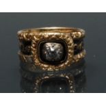 A George III diamond set mourning ring, single old cut diamond approx 0.