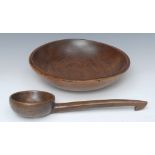 A 19th century turned sycamore bowl, 33cm diam; a similar ladle,