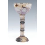 A 19th century Blue John goblet, Old Tor vein, six knop column, spreading base, 15cm high, c.