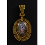 A 19th century style portrait miniature pendant necklace,