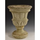 A 20th century composite campana shaped garden urn, 52cm high,