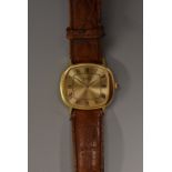 Piaget - a Swiss 18ct gold cased wristwatch, rounded square gilt dial, Roman numerals,