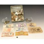 Coins - a collection of base metal UK and Foreign coins and some well circulated bank notes