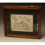 A novelty intaglio lightbox, with leaded stained glass panels, wooden frame,