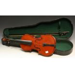 A 20th century violin, 56cm long over button,