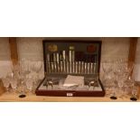 A Viners Dubarry Classic canteen of cutlery; cut glass drinking glasses,