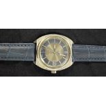 A gentleman's retro Rotary wristwatch, two tone blue grey dial, block baton markers, minute track,