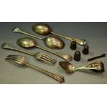 A Victorian silver fork and spoon, Sheffield 1888; others,