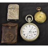 A Kay & Co Ltd Swiss pocket watch; a fob watch; a Roxy lighter,