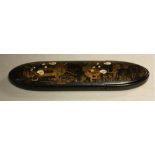 A Victorian paper-mache black lacquer spectacles case,