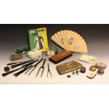 Lady's Accessories - a Victorian purse; Victorian and Edwardian glove stretchers; curling tongs;