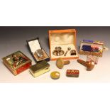 Boxes and Objects - a cased EPNS Scandinavian Christening set; sewing implements; vintage tins;