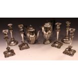 A set of four 19th century EP on copper table candlesticks;