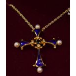 A "House of Faberge" pendant and chain, 14ct, the midnight sapphire cross 4.