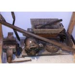 Tools - a bench top grinder; vice, cleaver and other hand tools,