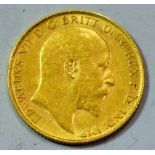 An Edwardian gold half sovereign,