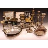 Silver Plate - various, including candelabras, salvers, conical vases, dishes,