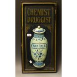 A painted wood Chemist Druggist wall hanging sign,