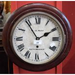 A 19th century mahogany cased school clock, W H May, Nottingham, approx 36cm diameter,