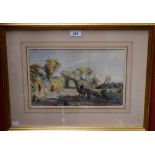 George Willis Figures and a Donkey on a Rural Track signed, dated 1879, watercolour, 21.5cm x 33.