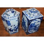 A Chinese inspired blue and white hexagonal tea canister, 28.