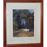 Michael Crawley A Corner of the Farm, Ingleby, Derbyshire, signed, titled to verso, watercolour,