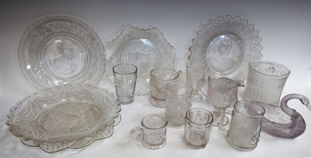 Pressed Glass - commemorative and seasonal pieces, including mugs, jug, plates, dishes, etc,