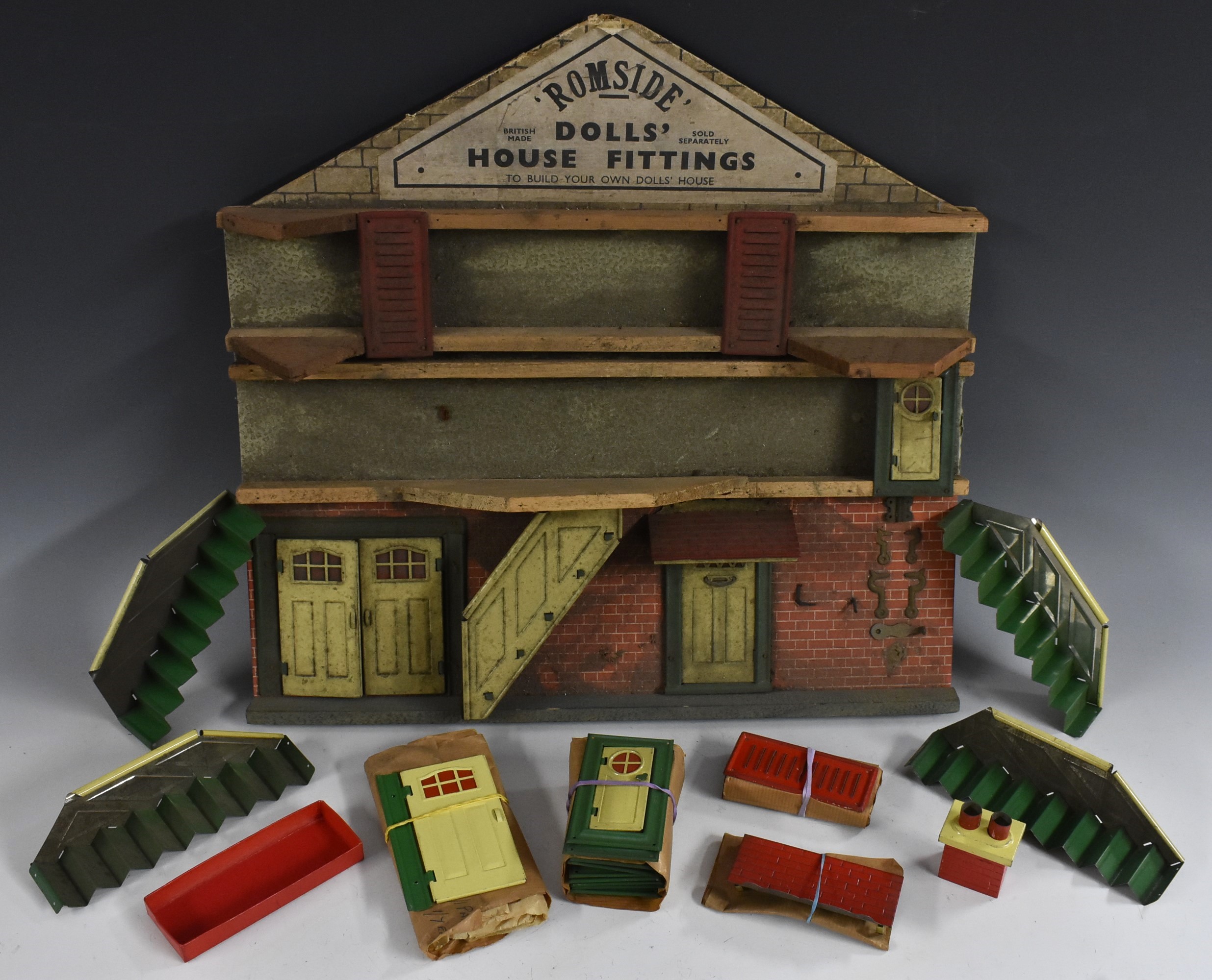 A vintage 1940s/50s Romside Dolls House Fittings Shop Display Montage,