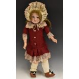 Armand Marseille - a 390 bisque head socket doll, sleepin blue eyes, open mouth, light brown wig,