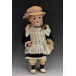 Porzellanfabrik Mengersgereuth - a bisque porcelain socket doll, fixed blue eyes,