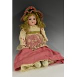 Heubach Koppelsdorf - a bisque porcelain head shoulder doll, with sleeping grey blue eyes,