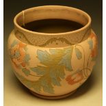 A late 19th century Langley ware jardiniere, incised typical Art Nouveau decoration,