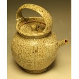 An earthenware reeded ovoid teapot, by Walter Keeler,