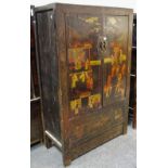 An ebonised oriental double wardrobe,