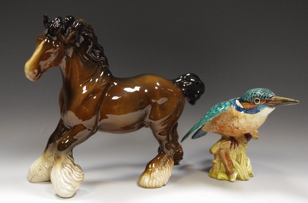 A Beswick cantering shire horse, printed marks; a Beswick Kingfisher,