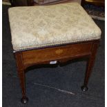 An Edwardian inlaid mahogany piano stool;