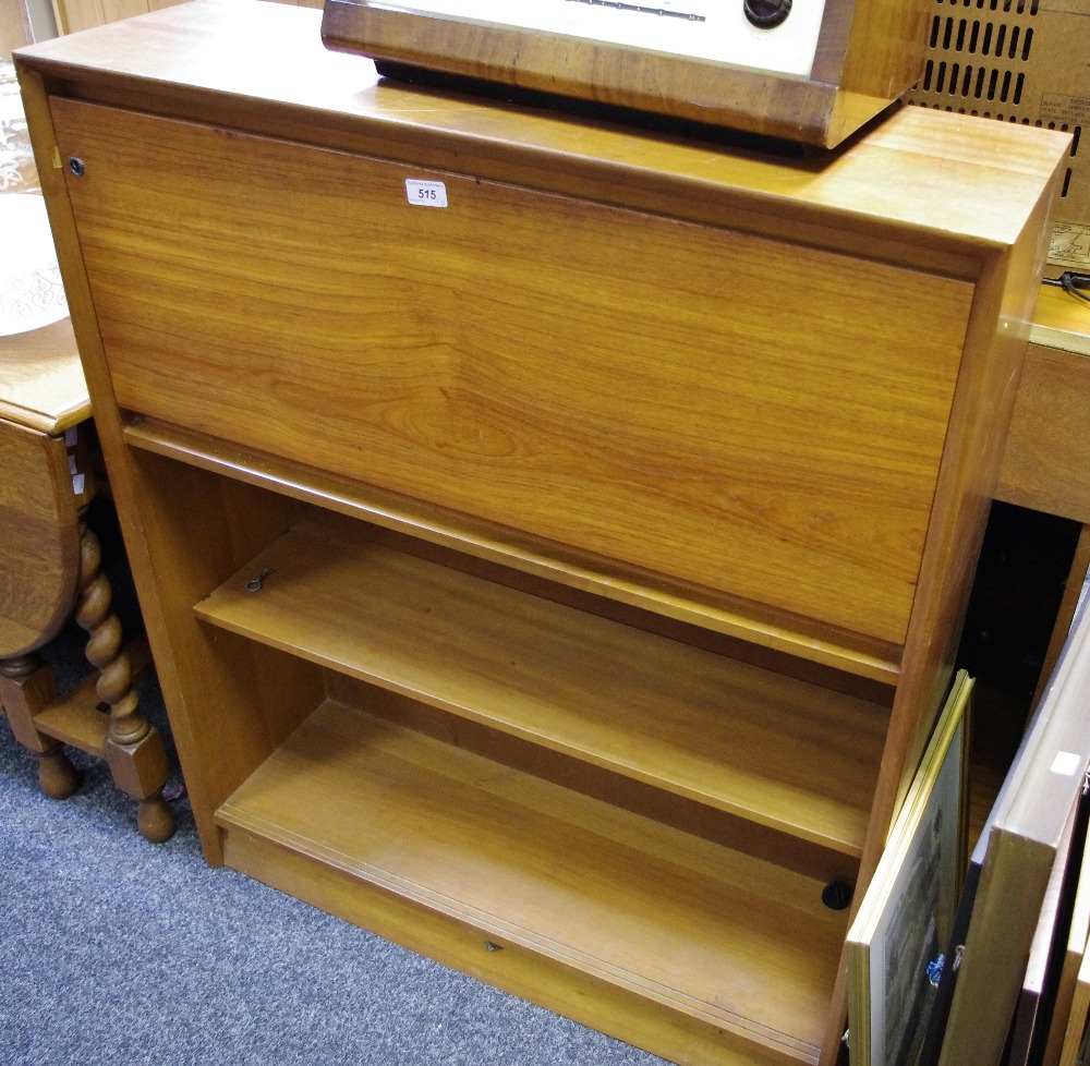 A retro teak students bureau; a walnut veneered stereo cabinet;